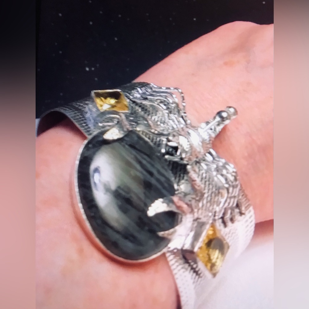 Labradorite Citrine Stamped 925 Sterling Silver Cuff Bracelet